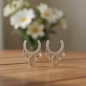 Boucles d'oreilles pendantes unisexes en alliage plaqué argent style bohème, modèle E518, avec breloque, photo disponible - Product Image 2