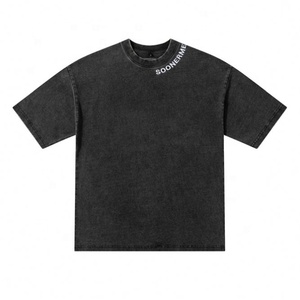 Vente en gros T-shirt avec broderie lavée vintage T-shirts avec logo personnalisé pour unisexe - Product Image 3