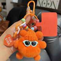 Nouveau porte-clés de voiture en fourrure de lapin Rex véritable coloré, mignon, en forme de boule, style dessin animé, pendentif de sac à dos pour femme, porte-clés en peluche mignon