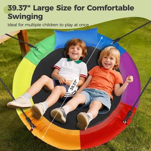Balançoire suspendue, charge maximale <span class=keywords><strong>300</strong></span> <span class=keywords><strong>kg</strong></span> avec coussin, réglable, intérieur et extérieur, pour enfants et adultes (100 cm) - Product Image 1