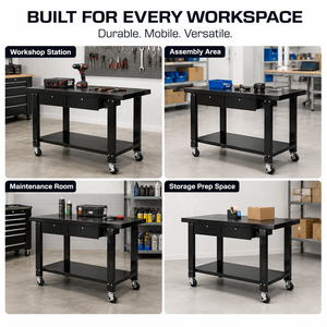 Table <span class=keywords><strong>de</strong></span> <span class=keywords><strong>travail</strong></span> industrielle mobile en acier pour garage avec tiroirs <span class=keywords><strong>de</strong></span> rangement, établi métallique roulant avec étagère complète en <span class=keywords><strong>dessous</strong></span> - Product Image 4