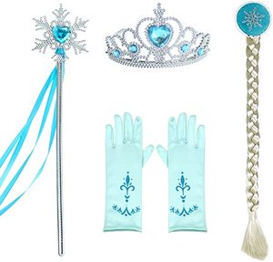 Vendita calda <span class=keywords><strong>Elsa</strong></span> principessa <span class=keywords><strong>Costume</strong></span> maniche corte abito di compleanno per bambine per 3-12 anni CrownMace accessori inclusi - Product Image 5