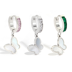 2022 Best Selling Rhinestone Inlaid Stainless Steel <strong>Ear</strong> Buckle Natural Pearl <strong>Shell</strong> Slice butterfly Shaped Hoop Earring - Product Image 6