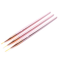 Lot de 3 pinceaux de nail art personnalisables en or rose pour la peinture florale, le gel UV et la construction d'extensions en acrylique, en nylon, 7mm/9mm/11mm, pour la manucure