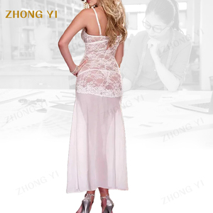 Bán Buôn Phụ Nữ Sexy Cao Chia Lưới Ren Đồ Lót Đêm Dài Váy Chắp Vá Mỏng Spaghetti Strapped Evening Đảng Maxi <span class=keywords><strong>Dresses</strong></span> - Product Image 6