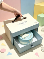Boîte cadeau rigide de style tiroir en papier spécial, impression de logo personnalisé, feuille d'or, cuir PU, pour emballage de gâteaux, desserts, pâtisseries et aliments