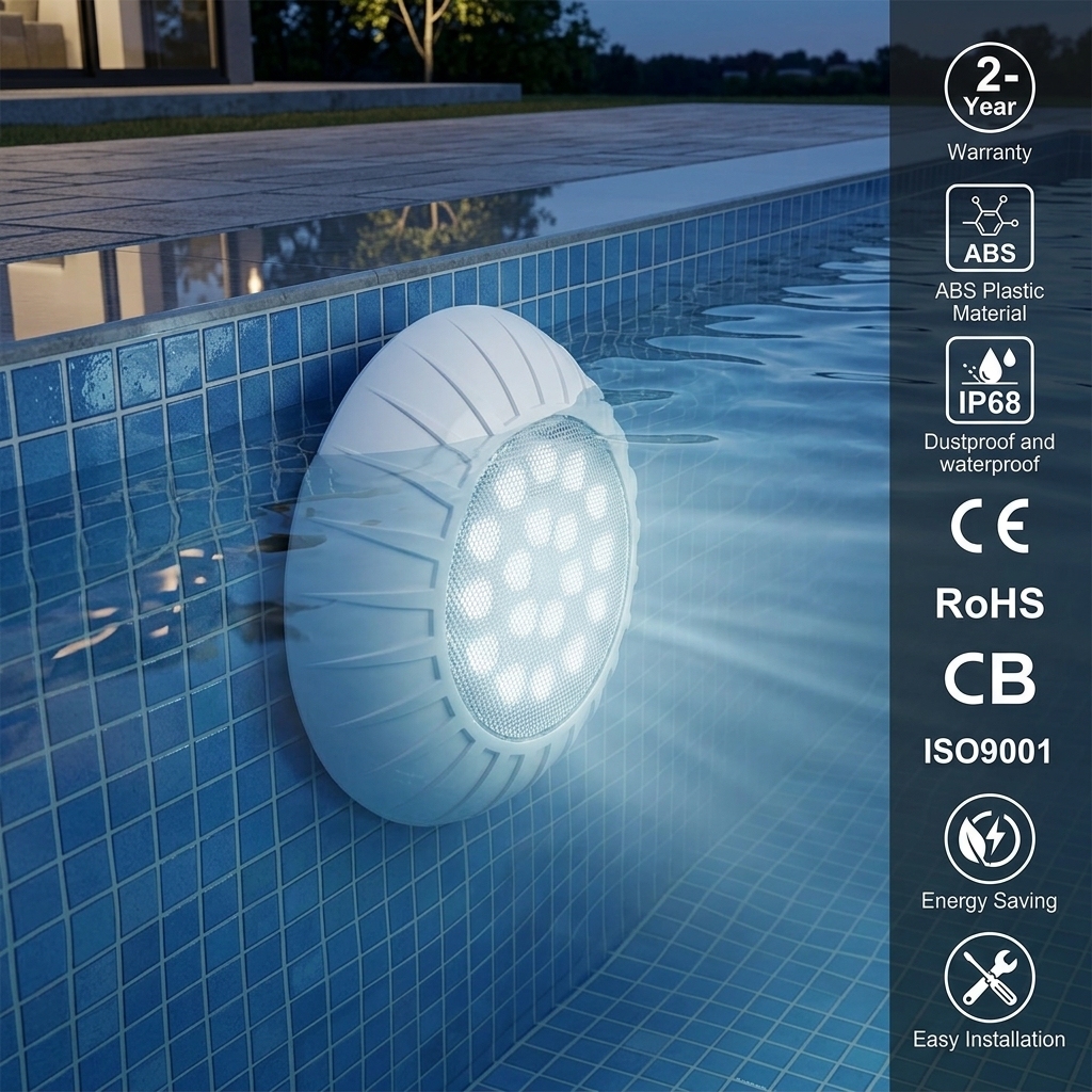 Anti-Corrosion Long Lifespan ABS IP68 Remote Control Warm White 12v LED Pool Light Underwater Light for Saltwater Swimming Pool