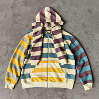 Sweat à capuche zippé unisexe personnalisé en coton molletonné double couche à rayures, style patchwork, pour homme, idéal pour l'automne