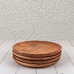 4 Pieces Set Easy Cleaning Lightweight Wooden Platter Classics Acacia <strong>Wood</strong> Round <strong>Wood</strong> <strong>Plates</strong> for Dishes Snack Dessert Food - Product Image 6