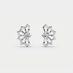 1.00CT Floral Diamond <b>Stud</b> Earrings, 14K Gold Flower Earrings, Round Center Stone Earrings, Elegant Wedding Jewelry, Gift for He - Product Image 1