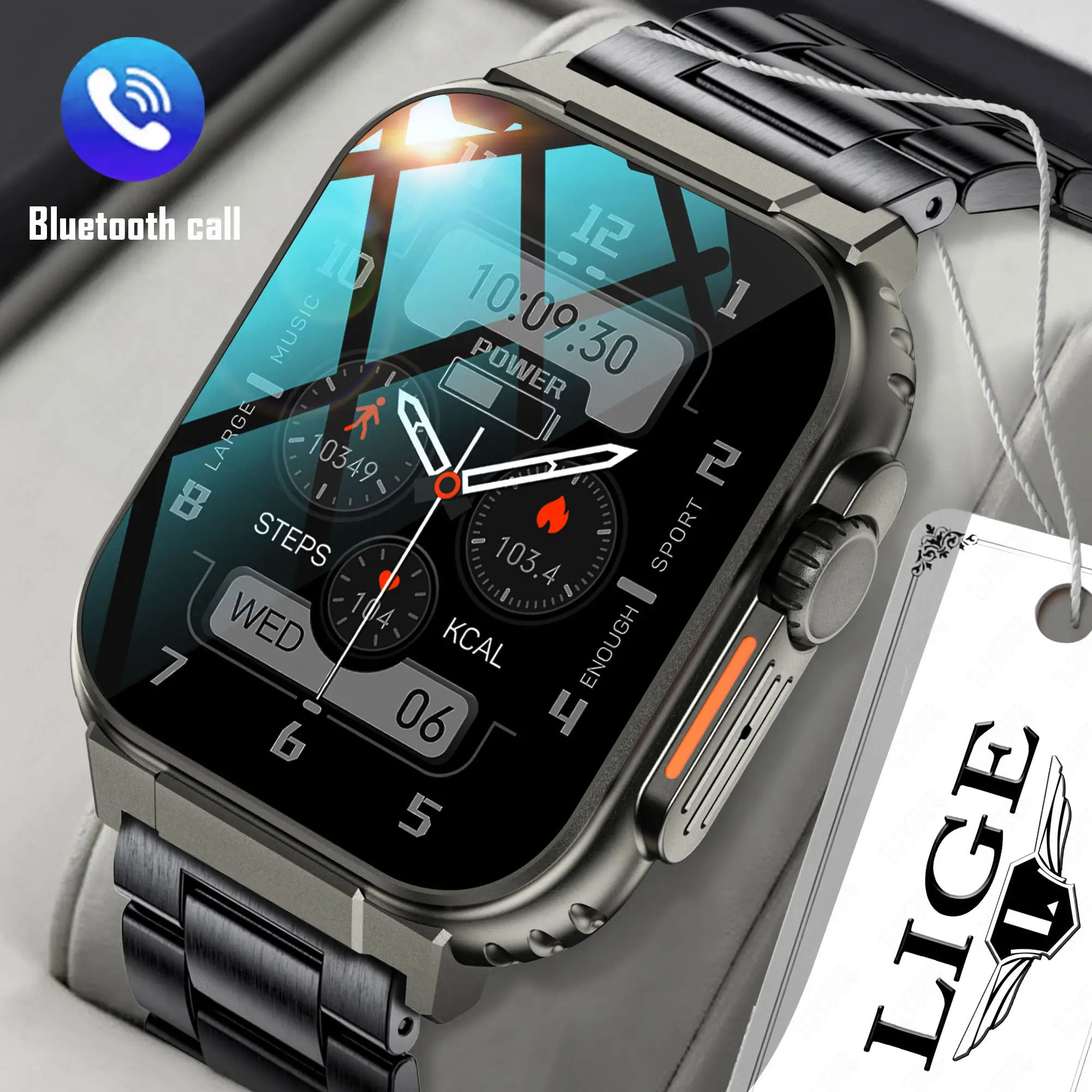 LIGE Men 1.96 ''HD Smart Watch Monitor sano BT Call Fitness Smartwatch sportivo impermeabile per IOS Android Phone 2023