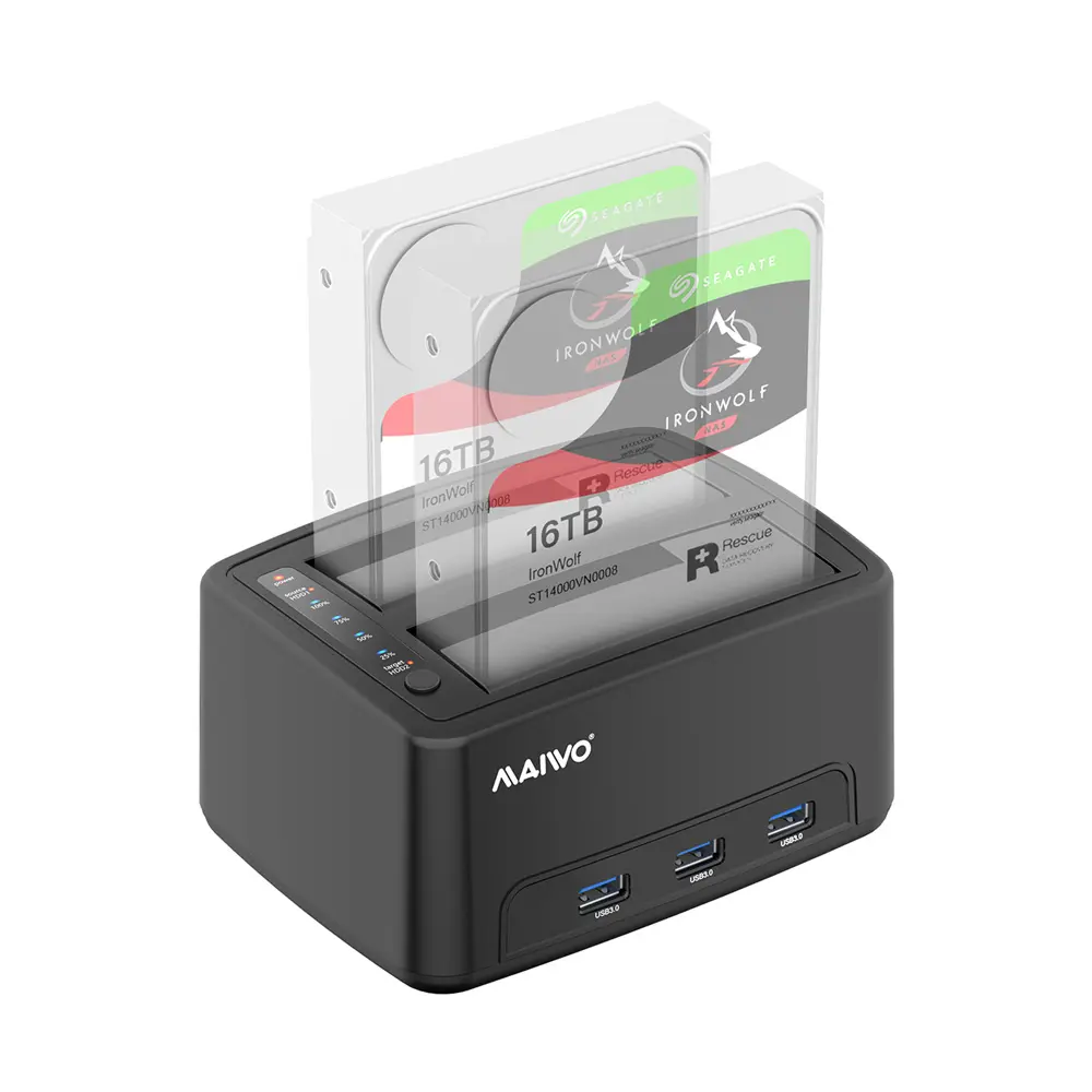 2 alloggiamenti Tool Free Mini USB 3.2 Gen1 2.5 "/3.5" SATA HDD / SSD Docking Station duplicatore Hard Disk Drive Dock con 3 USB A HUB