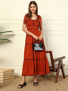 DEEBACO Robe longue évasée en rayonne tissée unie à volants, taille haute, col cœur, sans manches, pour femme, été automne - Product Image 4
