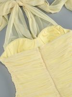 Nouvelle Robe Longue Crayon en Cachemire Style Européen et Américain, Couleur Unie, Sexy, Col Halter, avec Empiècements en Maille, Fente Élégante Haut de Gamme