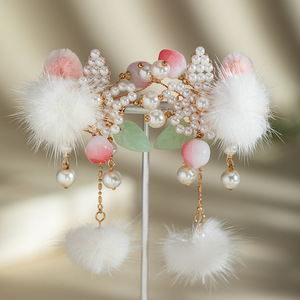 Pinzas para el pelo con pompones, pinzas para el pelo con borlas, pinzas para el pelo Hanfu para niñas, accesorios para el pelo con perlas, accesorios para el pelo de estilo antiguo para niños en invierno - Product Image 2