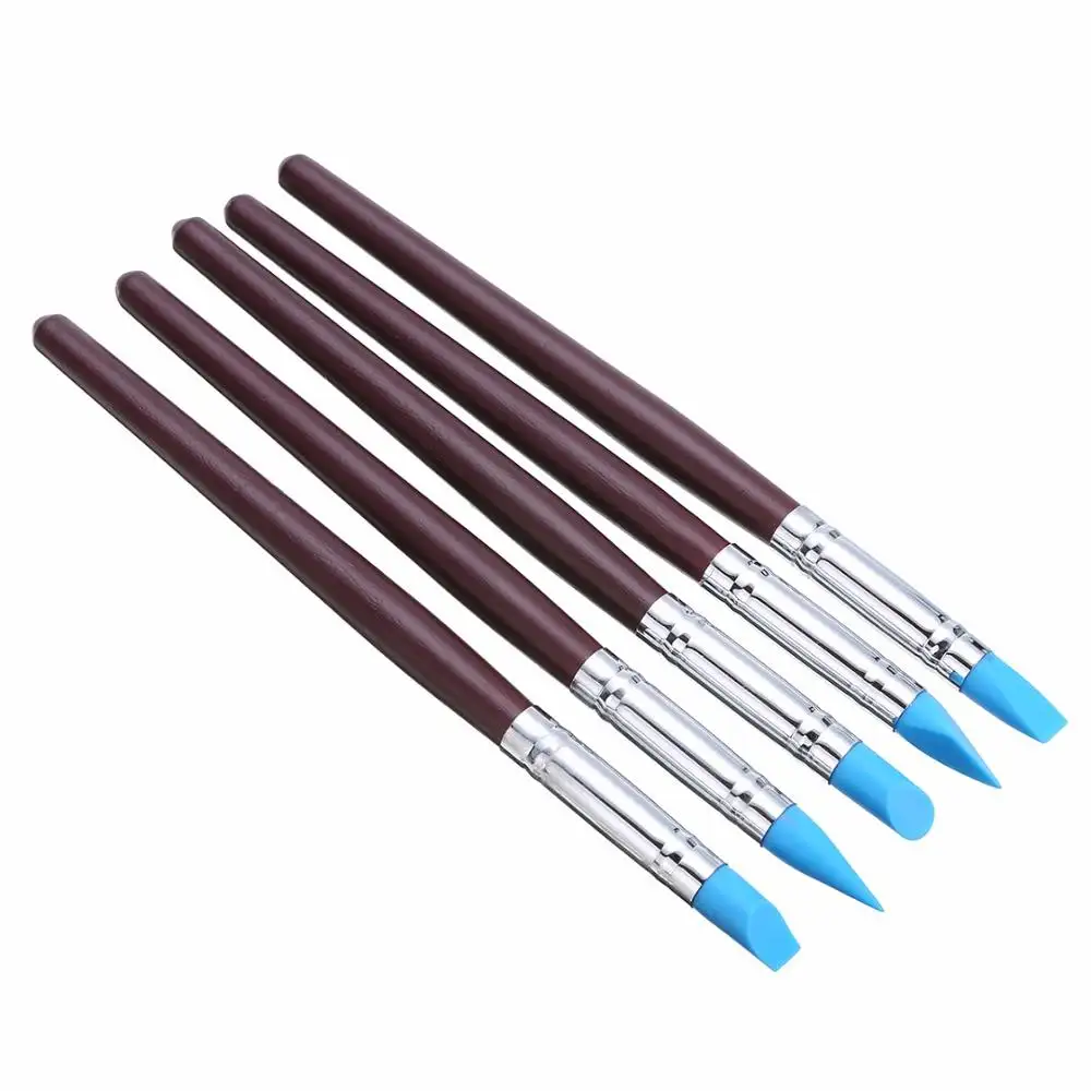 5pcs Punho de Madeira Escova De Borracha De Silicone Shaper Argila Sculpting Polymer Modelagem Ferramentas de Cerâmica Conjunto Para DIY Artesanato