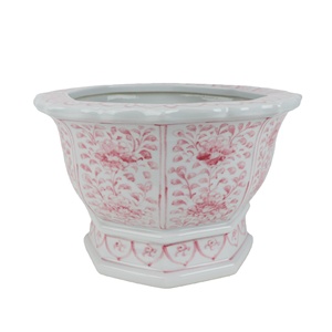 <span class=keywords><strong>Maceta</strong></span> Octogonal de Cerámica con Diseño Floral en Rosa, Verde y Blanco, RZKR61-B / RZKR62-B, para Bonsái - Product Image 1