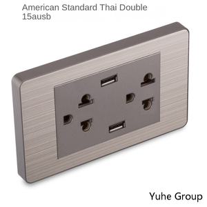 Enchufe múltiple doméstico de doble pared estándar tailandés serie 118 con panel de metal cepillado, interruptor y enchufe eléctrico. - Product Image 5