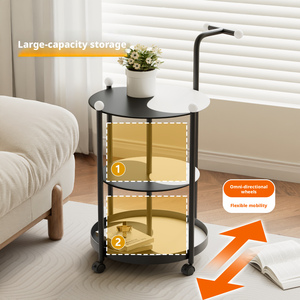 <span class=keywords><strong>Mesa</strong></span> de Centro Moderna con Ruedas y Mueble <span class=keywords><strong>Auxiliar</strong></span> de Vidrio Templado Multicapa con Almacenamiento Móvil para Sala de Estar - Product Image 3