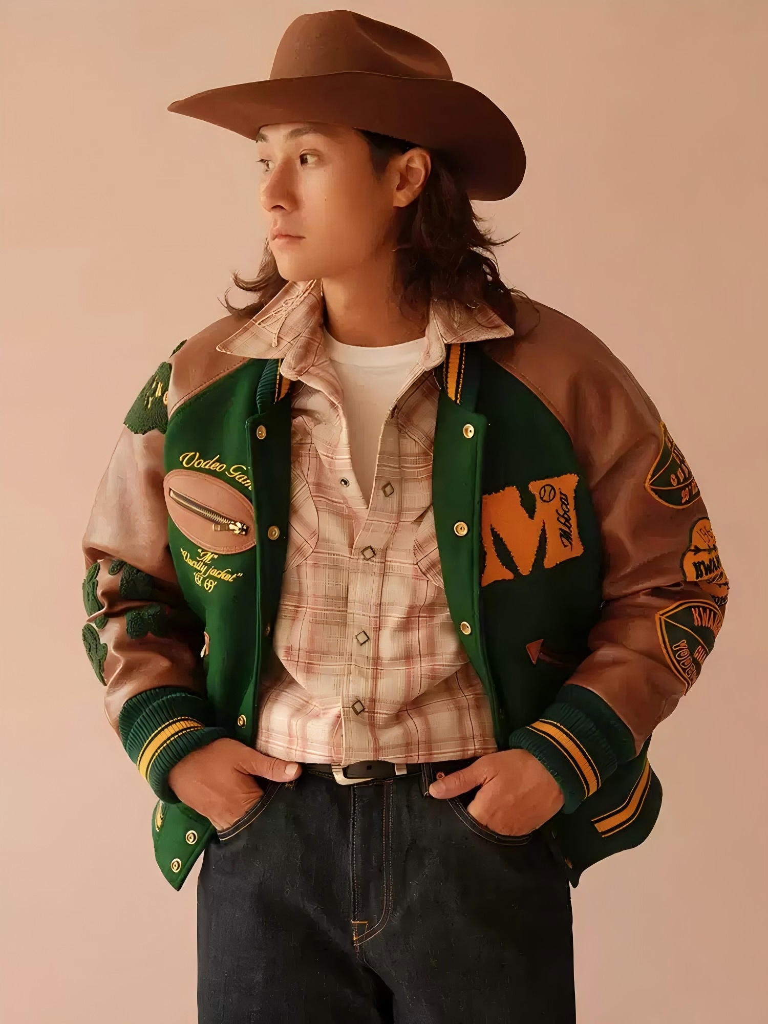 patchwork vert/marron