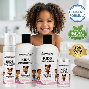 Kit de Soins Capillaires pour Enfants : Shampooing et Après-Shampooing Sans Larmes pour Cheveux Bouclés, <span class=keywords><strong>Mousse</strong></span> <span class=keywords><strong>Coiffante</strong></span>, Huile Capillaire – 4 Pièces, Soins Naturels, OEM 207ml - Product Image 1