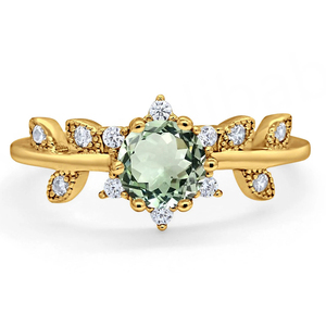 Bague de fiançailles classique en or jaune 10/14/18 carats, vente en gros, améthyste verte naturelle ronde et diamant exquis - Product Image 1