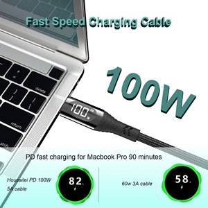 Câble USB-C Type-C 100W 2M à charge rapide avec <span class=keywords><strong>écran</strong></span> LED, en cuivre pur tressé, pour accessoires informatiques et d'appareil photo - Product Image 6