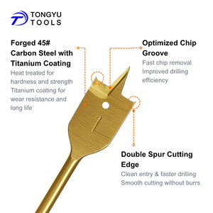 6 шт., набор сверл для плоских деревянных лопаток 3/8 "-1/2", 1/4 "шестигранного хвостовика с титановым покрытием - Product Image 2
