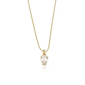 Gemnel fashion 925 silver 18k gold water drop diamond dainty charm necklace accessories jewelry