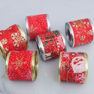 Pita Organza Berbahan Kawat dengan Cetakan Foil Natal, Pinggiran Emas Perak, untuk Dekorasi Pohon Natal, Kotak Hadiah, dan Pembuatan Pita Dekoratif - Product Image 4