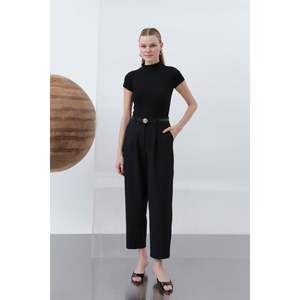 Puane Women's Elegant Black Pleated Trousers for All Seasons - Comfortable and Stylish Daily Wear Pants - Product Image 1