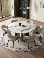Eleganter Runder Marmor-Esstisch mit Kohlenstoffstahl-Beinen & Drehbarem Lazy Susan für Hotel, Villa, Zuhause & Restaurant
