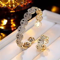 Ensemble de bijoux ouverts en cuivre et zircon vintage, style européen et américain, pour bracelet et bague, élégant et polyvalent