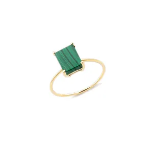 CANNER Malachite Green Fashion S925 Sterling Silver Square Natural Stone Ladies Ring