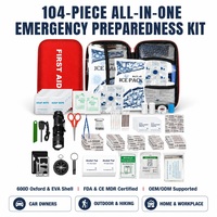 Trousse de premiers secours d'urgence pour l'extérieur, kit de survie en EVA à coque rigide avec lampe torche, boussole, sifflet pour le camping, la randonnée, les voyages, la maison, vente en gros