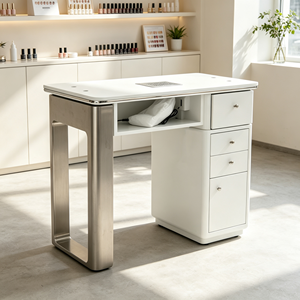 Table de manucure avec collecteur de poussière, structure en acier inoxydable, poste de travail pour salon de manucure, tiroir de rangement, bureau à ongles - Product Image 3