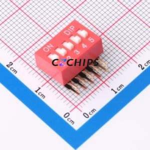 DT-05HT DIP Switch Through hole Component (THT),P=2.54mm Switch Flat Toggle, Raised Type Single Pole Single Throw 5 2.54mm - Product Image 1