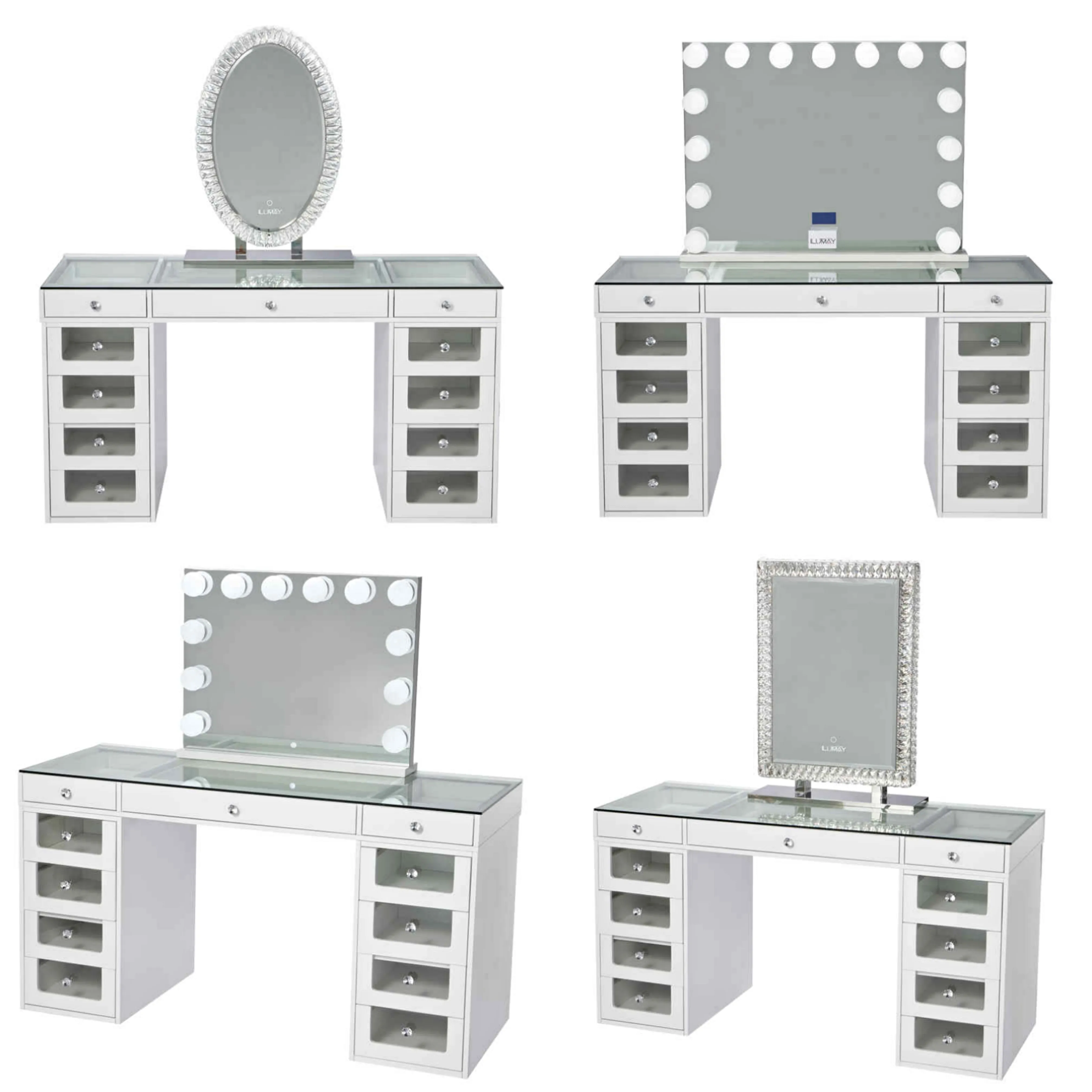 Toilette moderna bianca di vanità di trucco con lo specchio del gabinetto