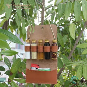 Leather Spice Storage Case with 5 Bottles and Pocket for Seasoning Outdoor Camping Use - Product Image 3