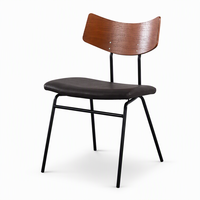Chaise de salle à manger avec dossier en bois courbé et assise rembourrée, structure en métal noir, chaise d'appoint moderne pour cuisine