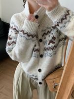 Damen Frühling Vintage Klassischer Wollmischung Rollkragen Anti-Pilling Langarm Weicher Maschinengestrickter Einreihiger Cardigan