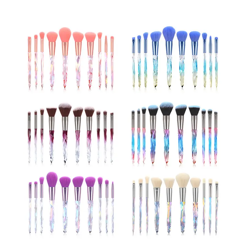 10 Cái Pha Lê Xử Lý Trang Điểm Brush Set Tàn Ác Miễn Phí Trong Suốt Acrylic Kim Cương Trang Điểm Brushes Nhãn Hiệu Riêng