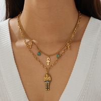 Collares de Moda en Capas de Acero Inoxidable Chapado en Oro de 18K con Amuleto del Ojo de Horus y Ankh de Cleopatra de Egipto para Mujer