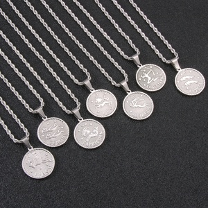 Collar de Acero Inoxidable 316L de Calidad para <span class=keywords><strong>Mujer</strong></span>, Color Dorado Vintage, con Colgante de Moneda con Signo del Zodíaco y Cadena de Cuerda - Product Image 6