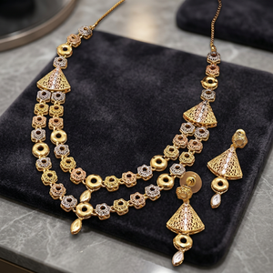 Juego de Joyería de Moda para Boda, Collar Corto y Pendientes en Tres Tonos de Oro, Chapado en Latón Multitono, Venta al Por Mayor - Product Image 1
