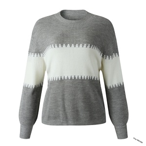 Pull-over rayé personnalisé pour femmes de style coréen à blocs de couleurs avec manches lanterne Mode hivernale Tricot Tissage Logo sur le devant - Product Image 6