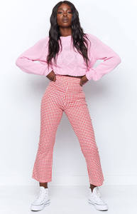 Oem produttore personalizzato di alta qualità Casual vita alta <span class=keywords><strong>rosso</strong></span> a quadri stampati pantaloni a sigaretta dritti per le donne - Product Image 4