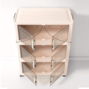 Shuangyi <b>Storage</b> Cabinet 3 Tier <b>Stackable</b> Folding <b>Wardrobe</b> With Doors For Kids Room Organization - Product Image 1