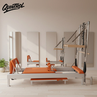 Reformer de media torre de aluminio clásico con logotipo personalizable, cama elevada y barra de pies ajustable para fortalecer el core