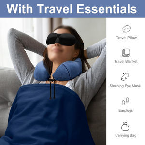 Soporte <span class=keywords><strong>cervical</strong></span> personalizado al por mayor, 1 almohada de viaje para el cuello y juego de <span class=keywords><strong>manta</strong></span> de viaje con bolsa portátil - Product Image 4